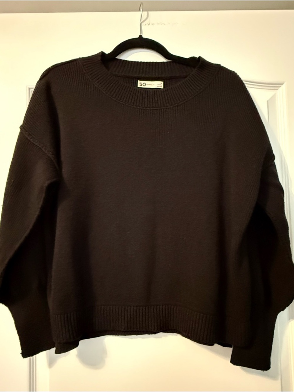 SO Black Oversized Inside-out Style Crewneck Sweater